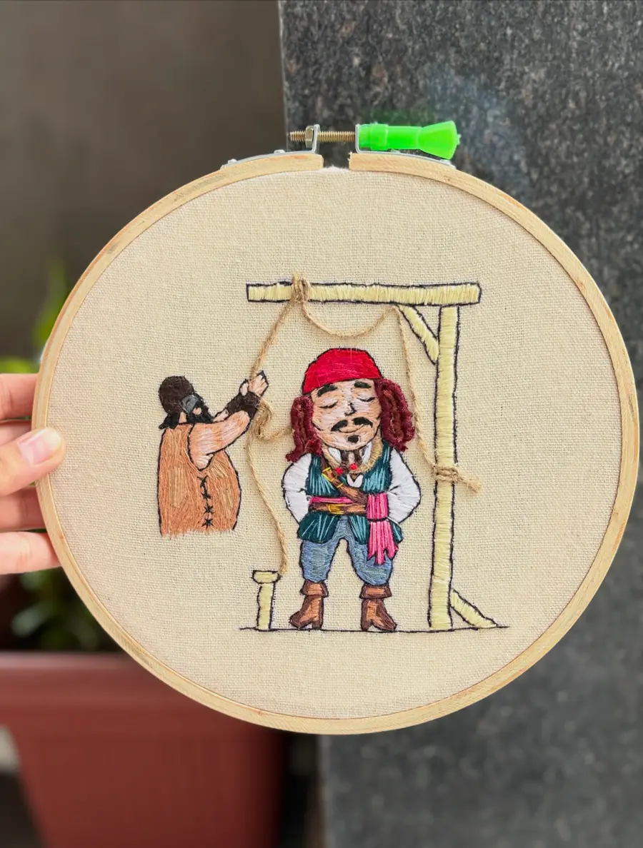 The Gallows, hand embroidery by Haré Creations
