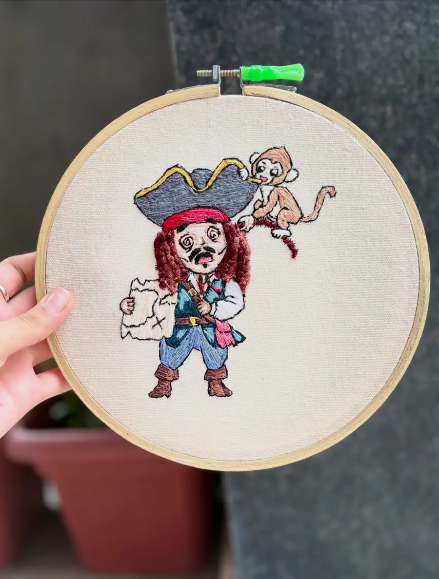 Jack & the Monkey, hand embroidery by Haré Creations