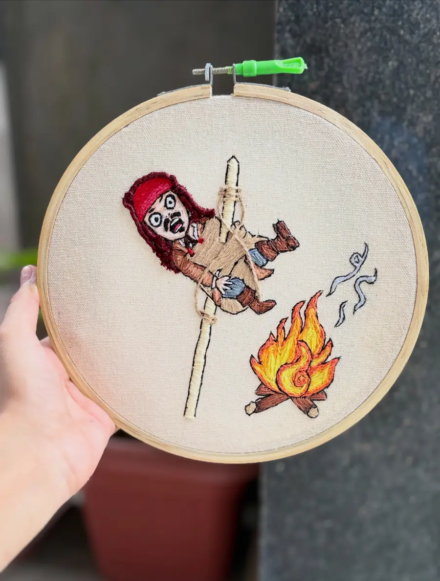 Jack & the Campfire, hand embroidery by Haré Creations