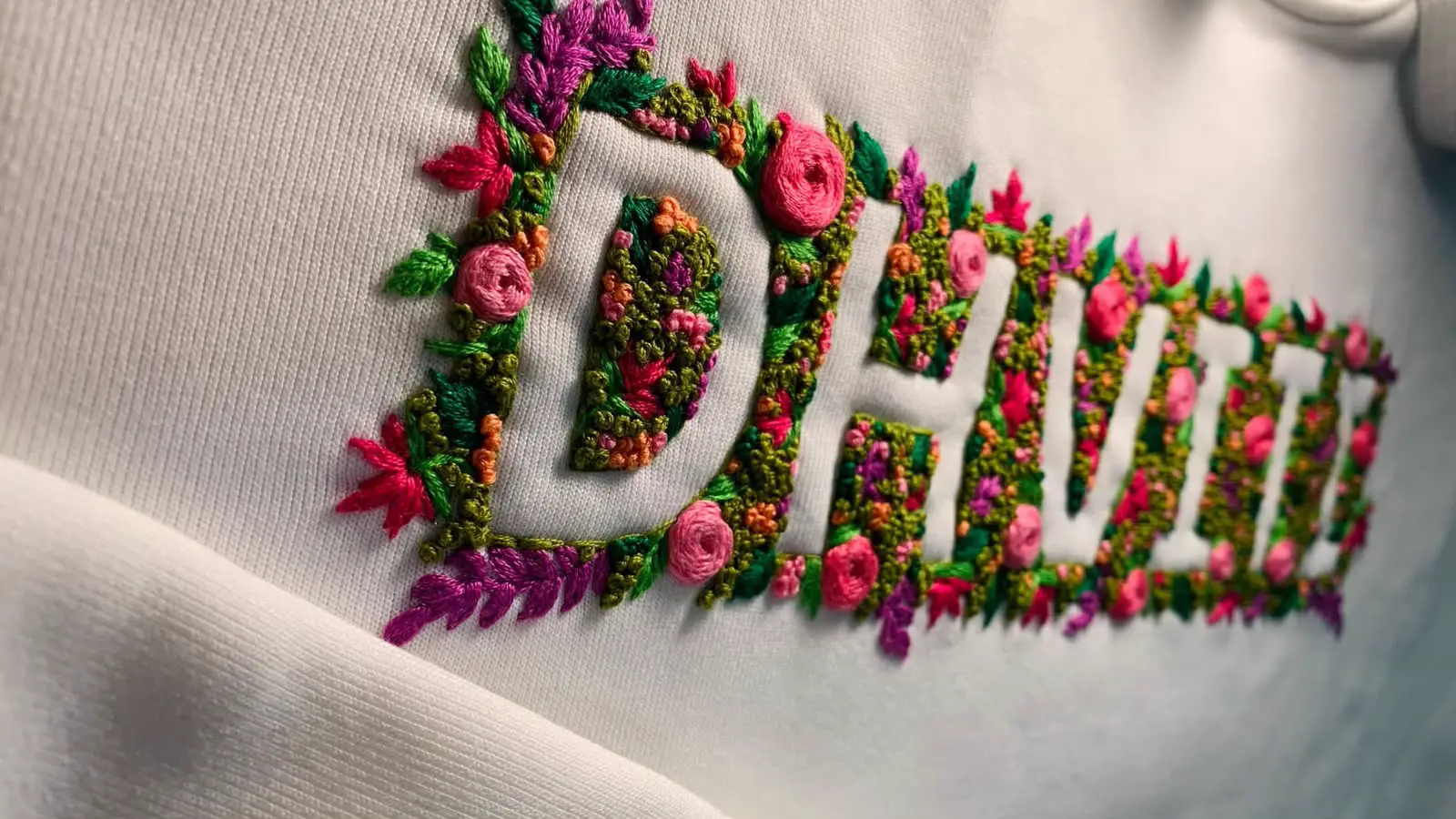 Floral Name Sweatshirt, hand embroidery by Haré Creations